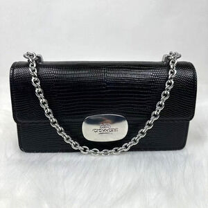 Coach Eliza Flap Crossbody Bag Lizard-embossed In Black Leather CR106 NWT $450